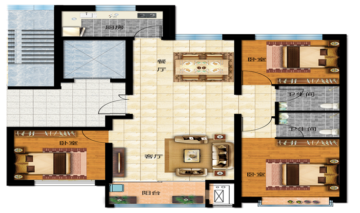 衡水昊和沁园120㎡三室二厅二卫户型图