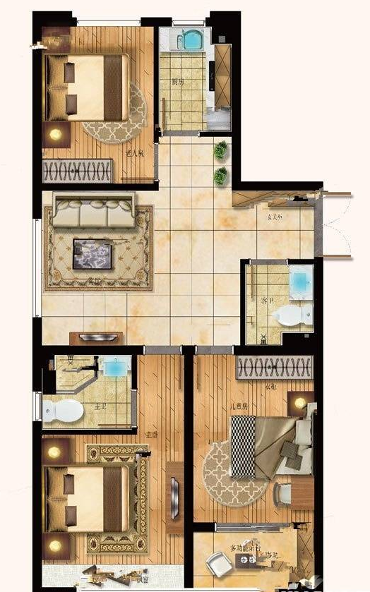 衡水恒茂城江南国际119㎡三室二厅二卫户型图