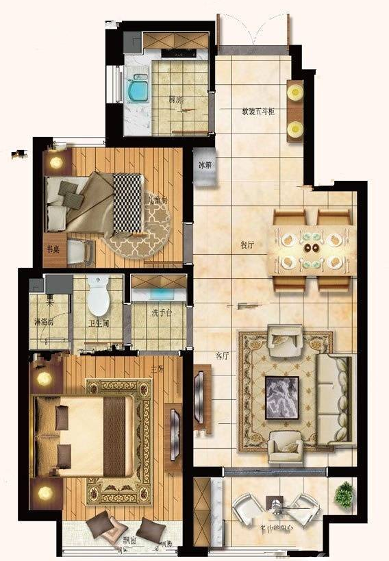 衡水恒茂城江南国际97㎡二室二厅一卫户型图